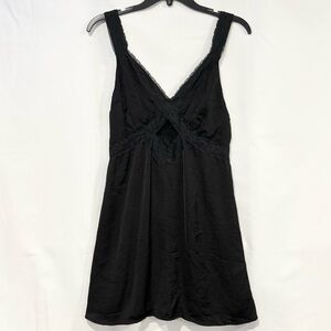 American Eagle Satin Babydoll Slip Dress - Cut Out - Lace Trim - Black - Medium